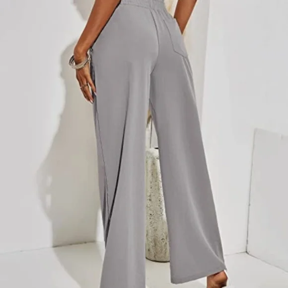 Women's Cotton Linen Pants Loose Elastic Waist Beach Trousers Size Large Gray - Picture 2 of 4